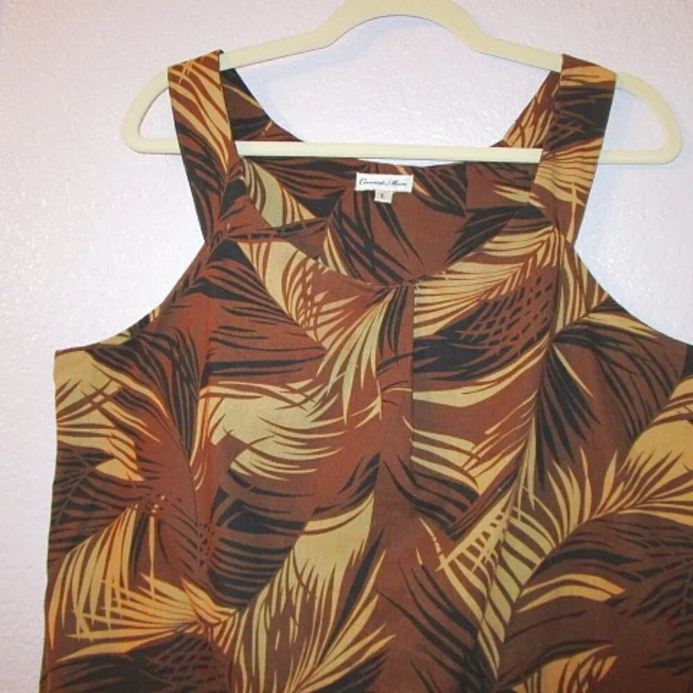Coconut Moon Exotic Palms Sleeveless Top Size L Tunic Linen Cotton Brown NEW